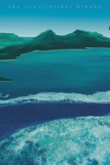 Poster dessiné à la main représentant la Passe en S à Mayotte vue du ciel, avec sa forme caractéristique au large de Mamoudzou.